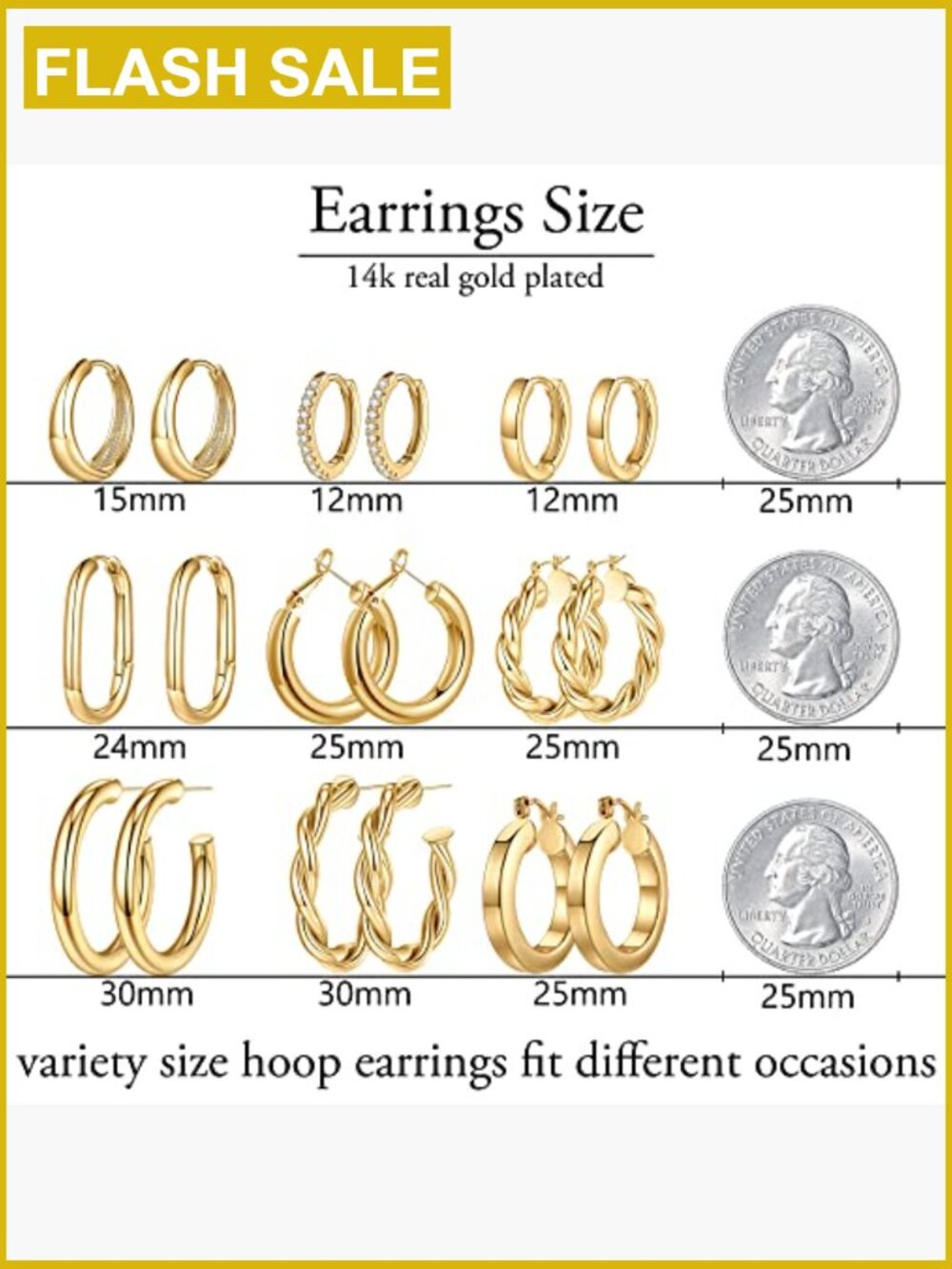 9 Pairs Gold Hoop Earrings Set For Women, 14k Gold Plated Hypoallergenic View 5